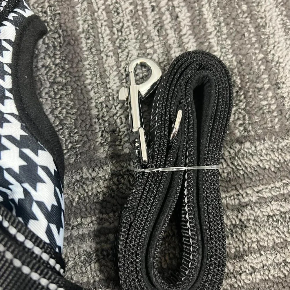 Dog Harness For Small Dogs (Black Plaid+Leash, Large)